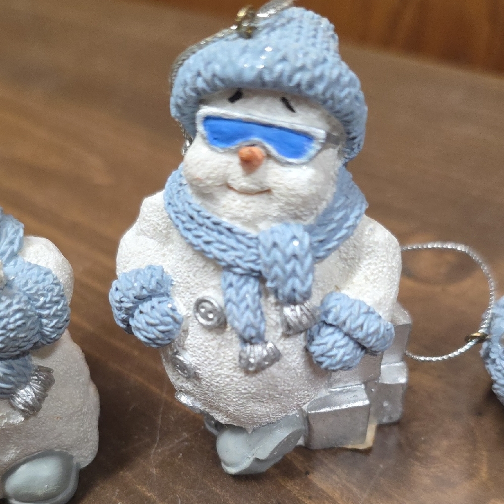 Winter Snowman Ornament with Blue Accents